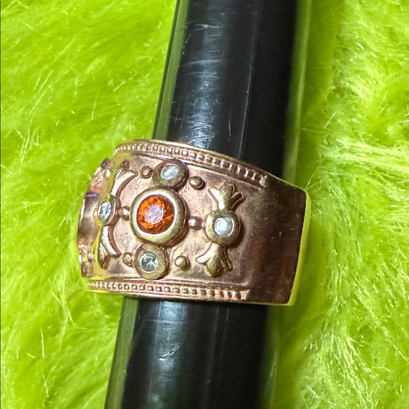 Sterling Silver 925 NH Blue Topaz Citrine Wide Band Ring - Picture 2 of 11